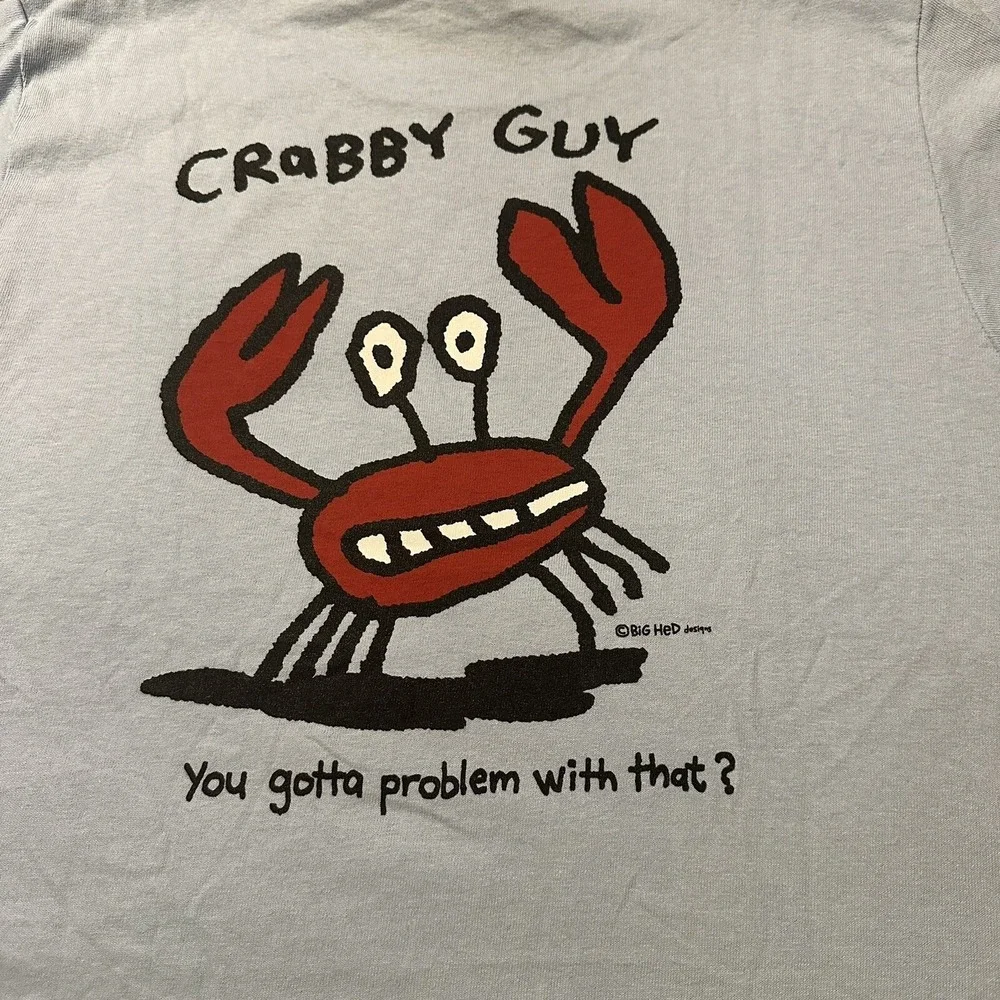 Big‎ Hed Designs Boston Crabby Guy Youth Small T-Shirt Light Blue New NWT